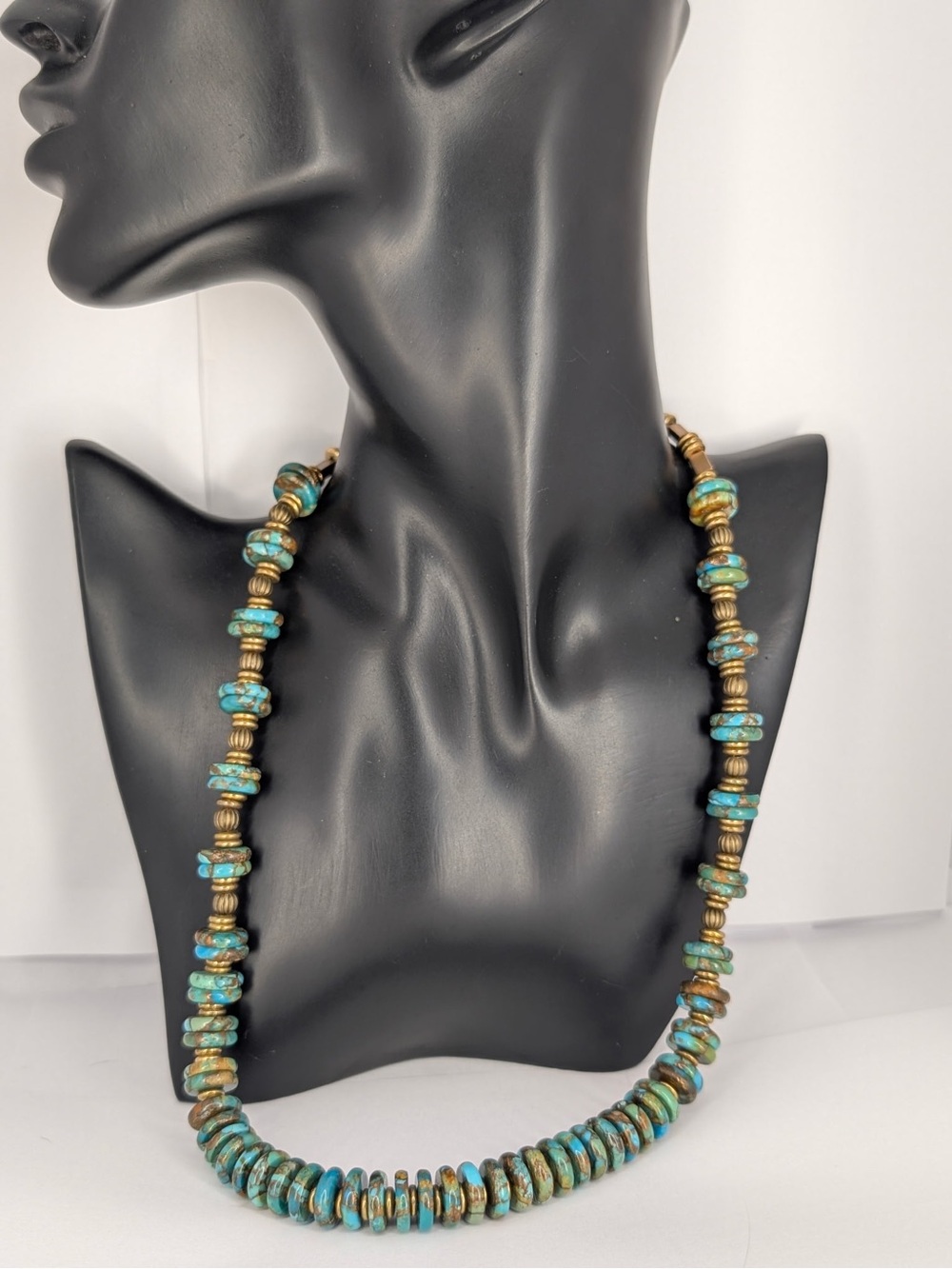 Handmade custom orders Kingman Turquoise and Brass Statement necklace
